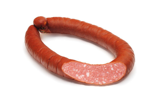 one ring of smoked sousages with section