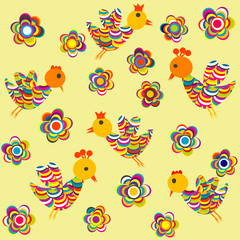 Stylized birds and flowers background for kids