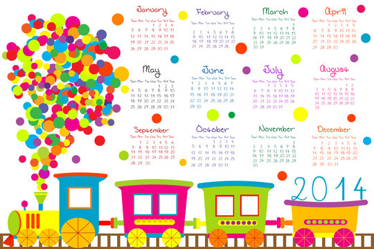 2014 calendar with cartoon train