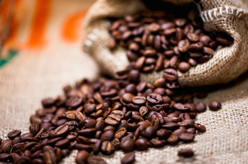 fresh bio aromatic coffee beans. imported in vintage cloth
