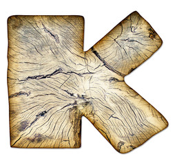 Wood textured alphabet - letter K, isolated with a clipping path