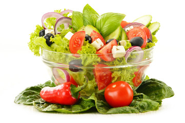 Vegetable salad bowl isolated on white