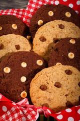 Fototapeta na wymiar Chocolate Chip Cookies Red Gingham Napkin