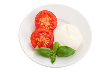 Tomate mit Mozzarella und Basilikum