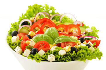 Vegetable salad bowl isolated on white