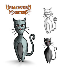 Halloween monsters scary cartoon black cat EPS10 file.