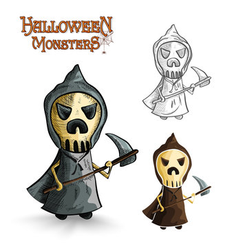 Halloween monsters scary cartoon grim reaper EPS10 file.