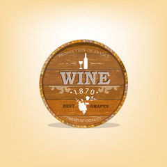 Wooden casks with grapes wine.Vector sticker