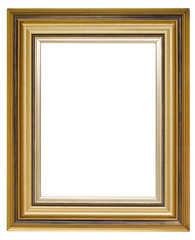 Golden picture frame isolated over white