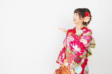 Beautiful asian kimono woman on white background