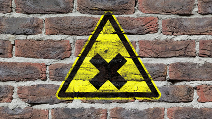 Old dark red brick wall texture  with graffity