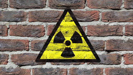 Old dark red brick wall texture  with graffity