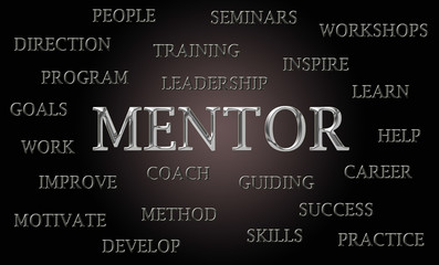 Luxury mentor word cloud written with chrome letters