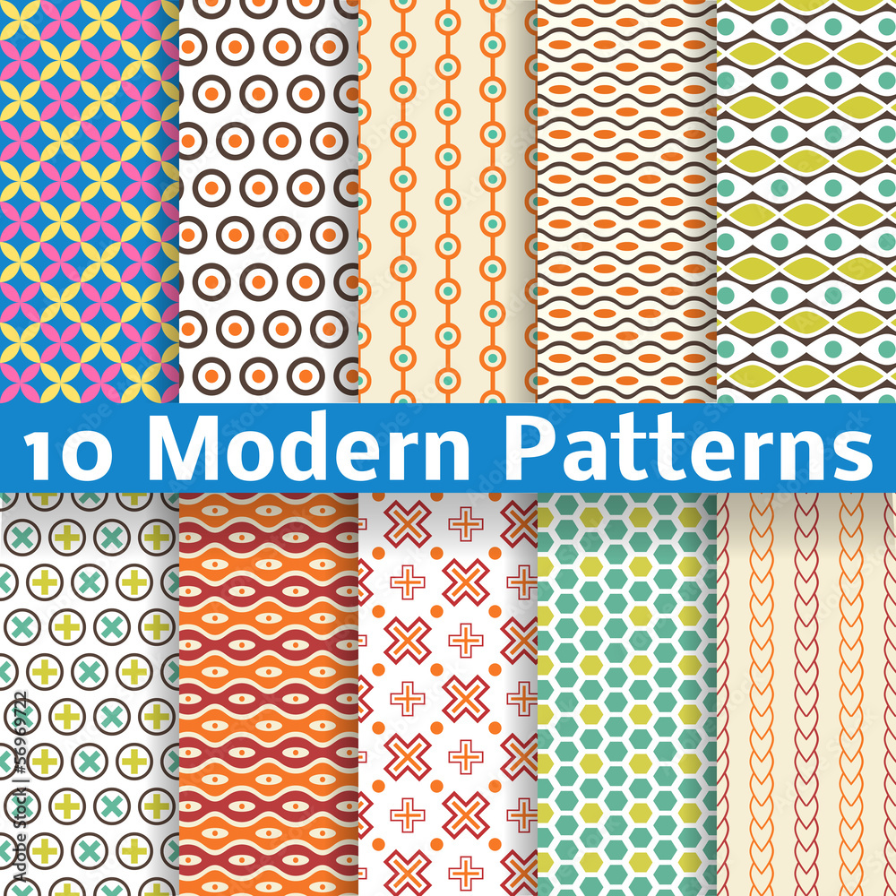 Wall mural different modern vector seamless patterns (tiling).