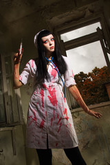 Horror movie. Crazy dead nurse