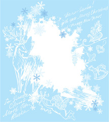 Christmas and New Year blue background with hand drawn illustrat