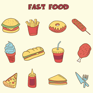 fast food doodle icons