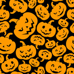 Seamless pattern with Jack-O-Lantern (Halloween pumpkins).