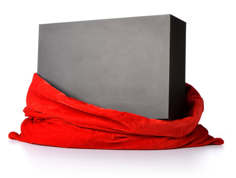 Santa Claus red bag with gift black box