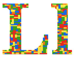 Letter L built from toy bricks in random colors