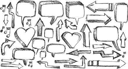 Obraz premium Sketchy doodle Arrows and Speech bubble Vector Illustration Set