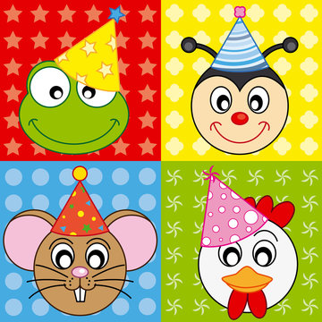 cartoon party animal icons collection