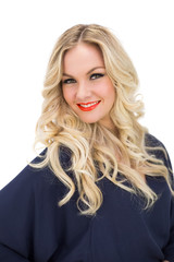 Fototapeta premium Happy gorgeous model with red lips posing