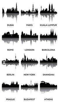 Silhouettes of city panoramas