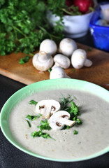 Fresh mushroom champignon soup prepared in blender