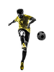 Fototapeta na wymiar brazilian soccer football player young man kicking silhouette