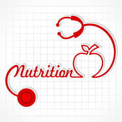 Stethoscope make nutrition word and apple stock vector