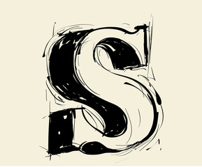 Eroded calligraphic vintage styled ABC. Vector. letter S