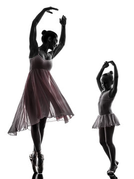 woman and little girl  ballerina ballet dancer dancing silhouett