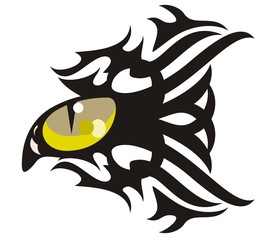 Tribal cat eye tattoo in the form of fish