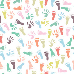 Baby handprint and footprint, seamless pattern