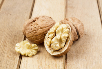 Walnuts on a wooden board