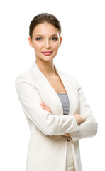 Half-length portrait of business woman with hands crossed