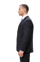 Half-length profile of business man, isolated on white