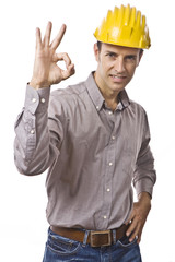 Positive manual worker smiling