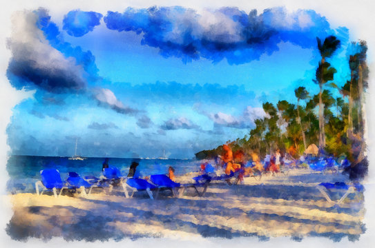 Digital structure of painting. Dominican beach