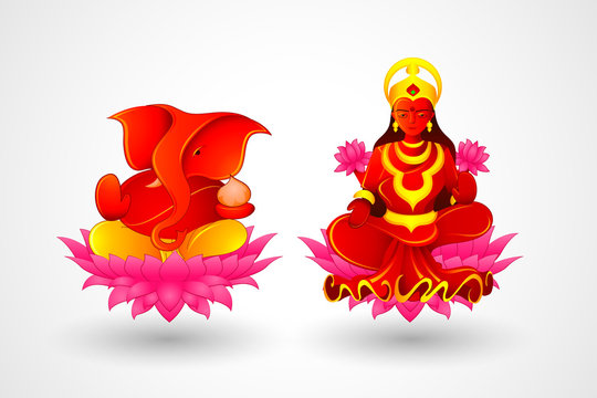 illustration of Goddess Lakshmi and Lord Ganesha in Diwali