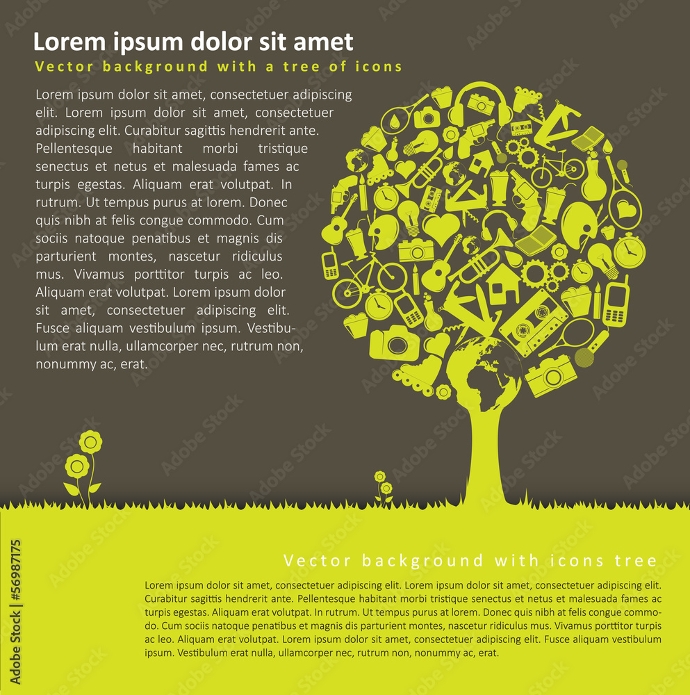 Poster Vector abstract background with a tree of icons