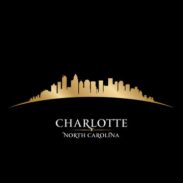 Charlotte North Carolina city skyline silhouette black backgroun