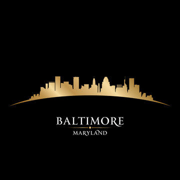 Baltimore Maryland city skyline silhouette black background