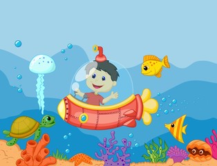 illustration of a kids in the submarine