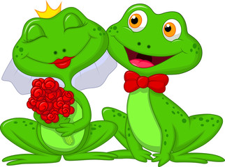 Fototapeta premium Postaci z kreskówek żaby panny młodej i pana młodego