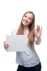 Fototapeta premium businesswoman holding sign