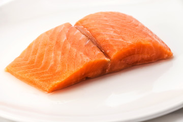 salmon steak red fish on white background