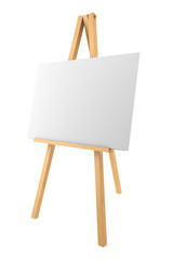 wooden easel with blank canvas isolated on white background