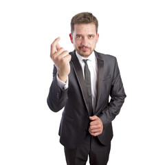 Young business man doing the money sign